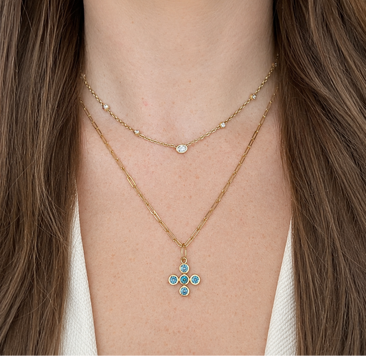 14k London Blue Topaz Small Cross