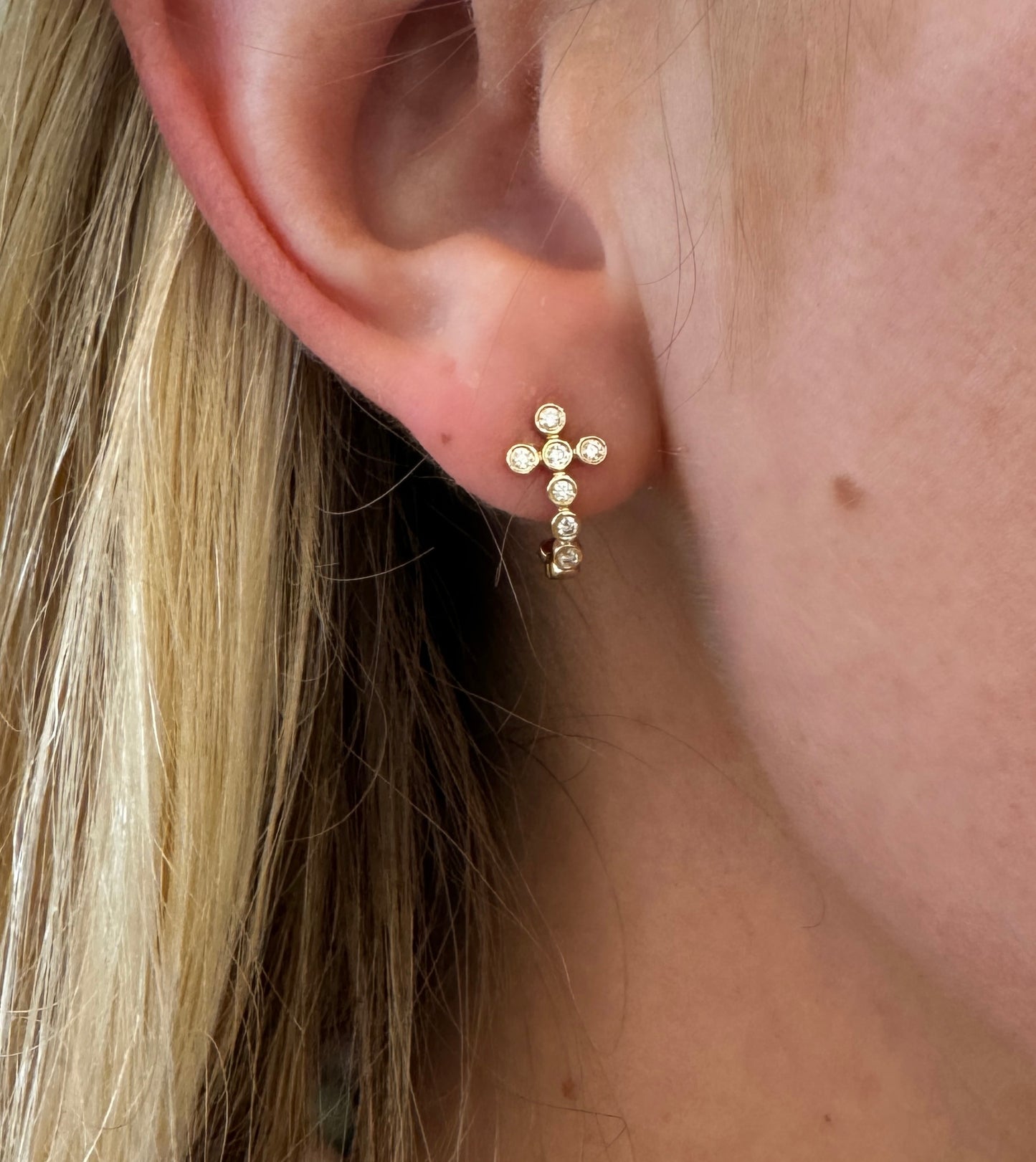 14K Diamond Cross Huggies