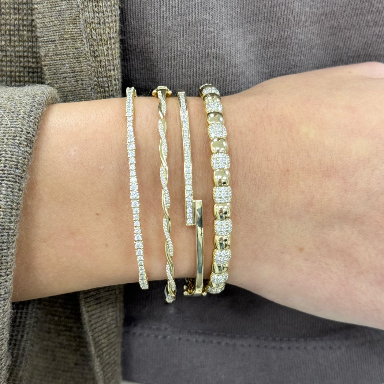 14K Stretch Diamond Bead Bracelet