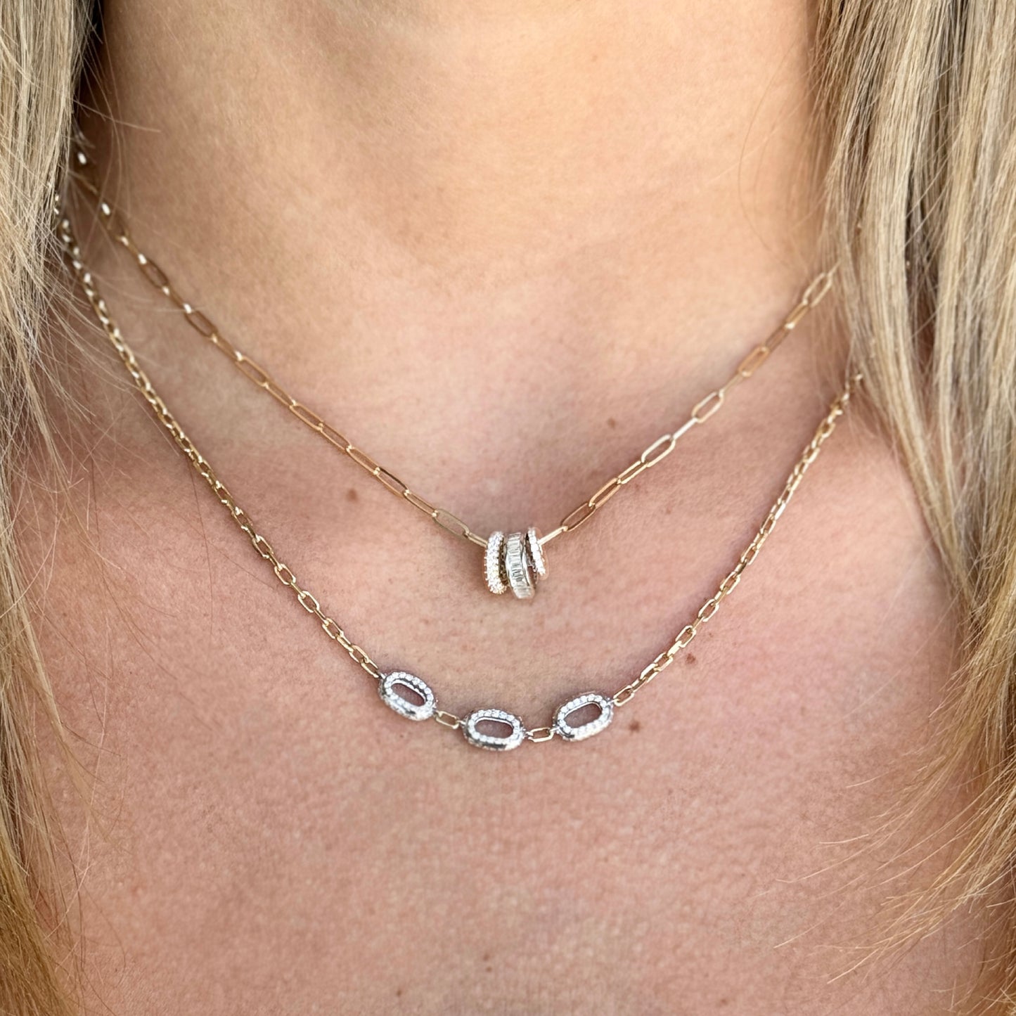 14K Diamond Rondelle Paperclip Necklace