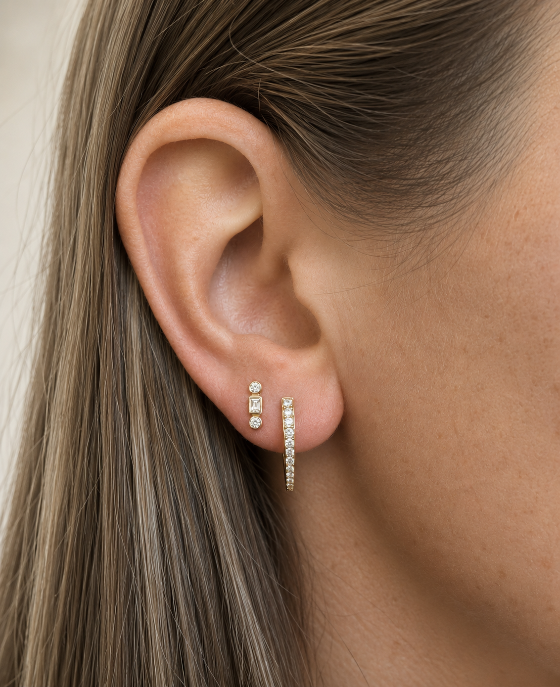 14k Diamond V Huggie