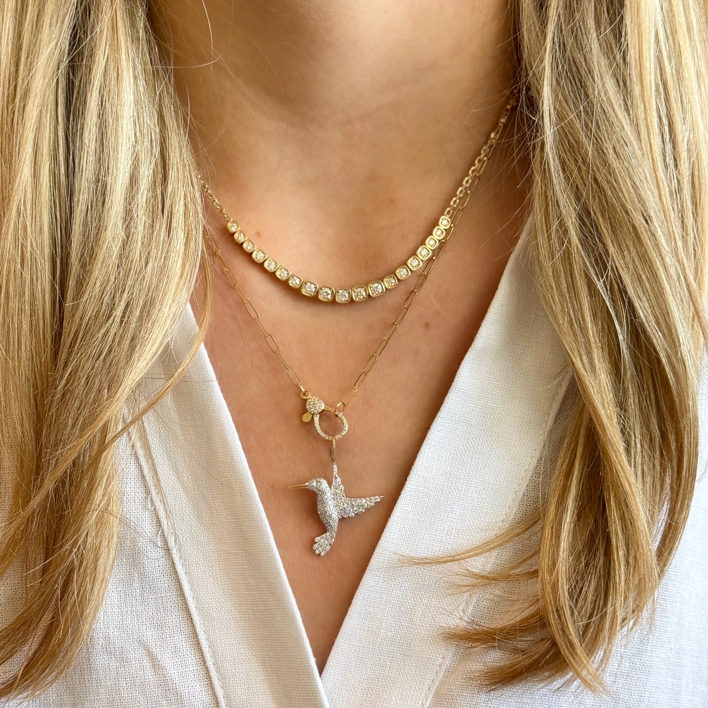 14K Half Diamond Bezel Necklace
