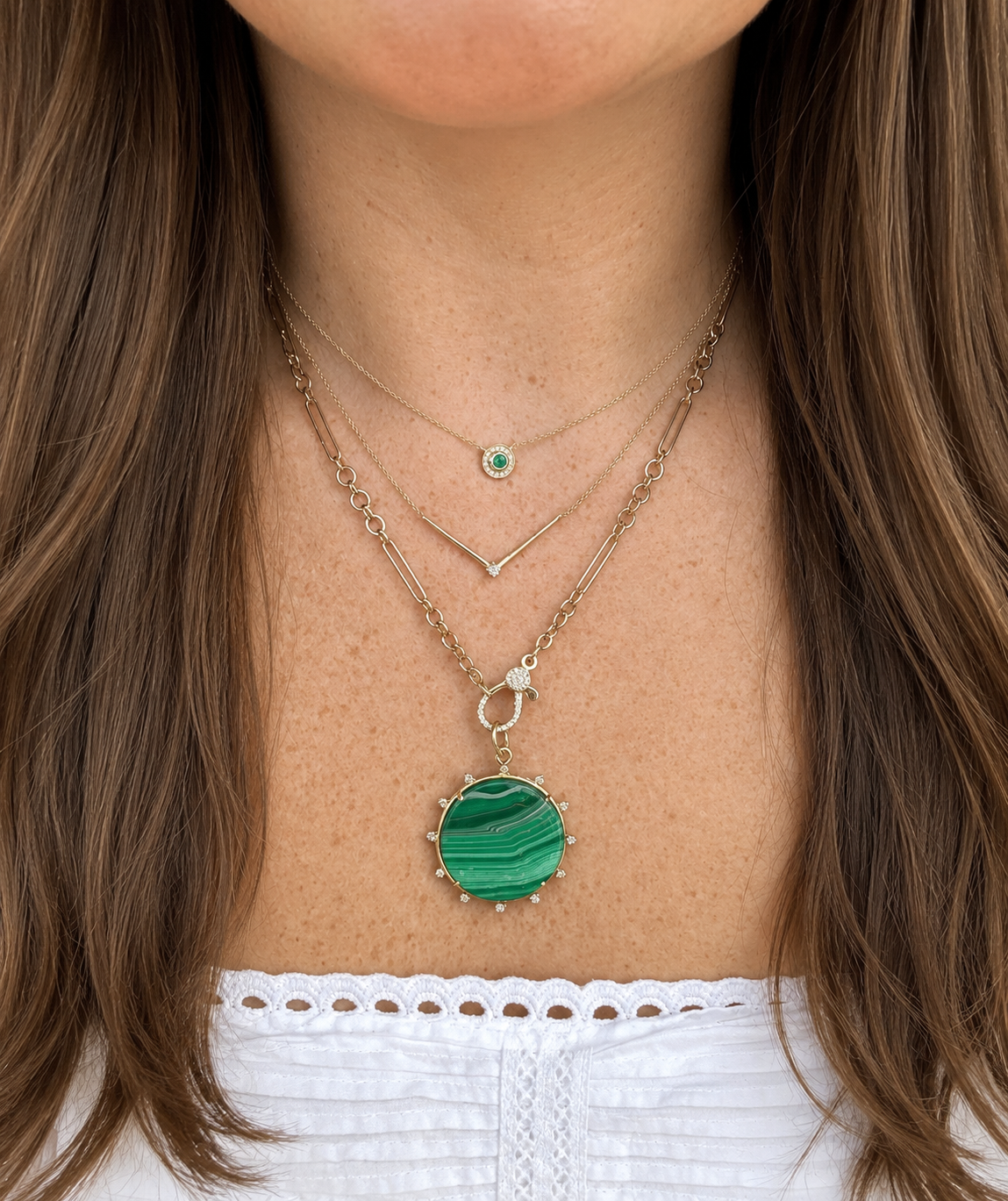 14k Gold Malachite Pendant