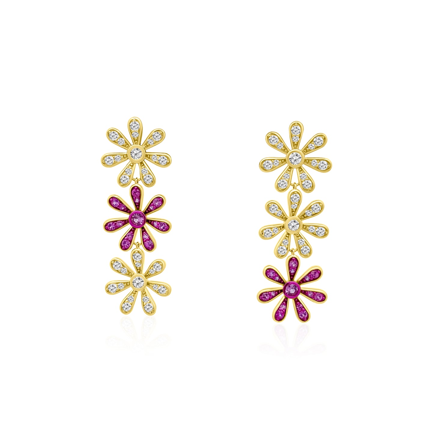 14k Pink Sapphire and Diamond Flower Earrings