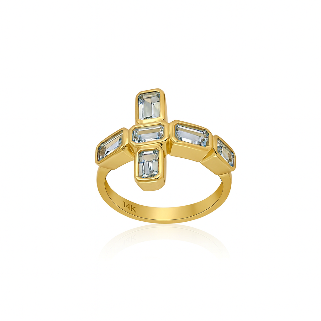 14k Sky Topaz Cross Ring