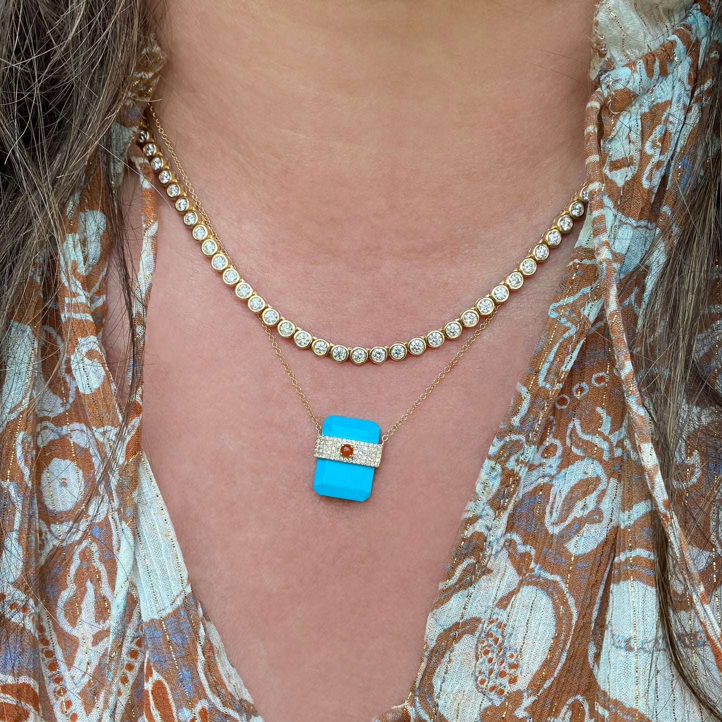 14k Gold Round Bezel Set Diamond Necklace