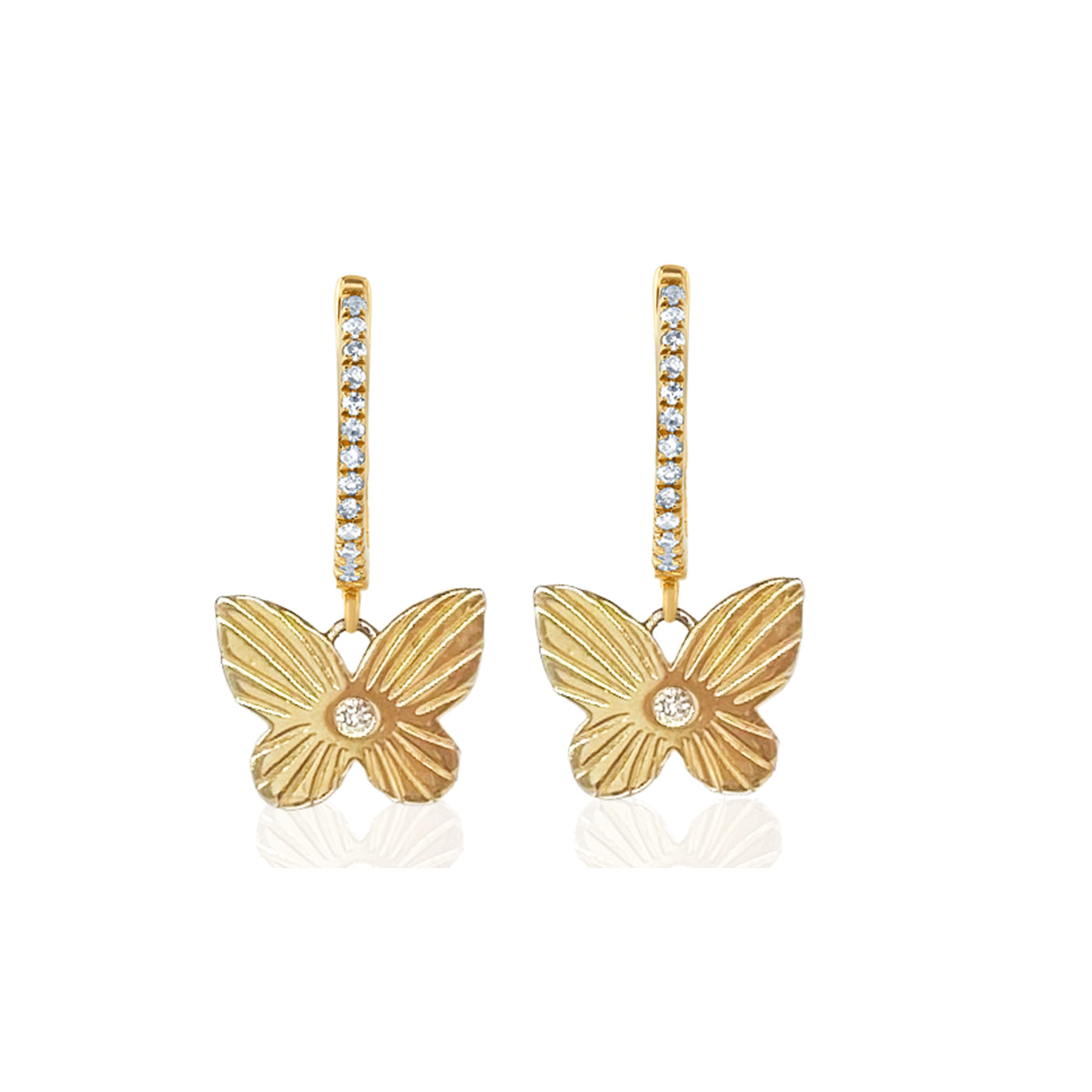 14k Gold Butterfly Huggies