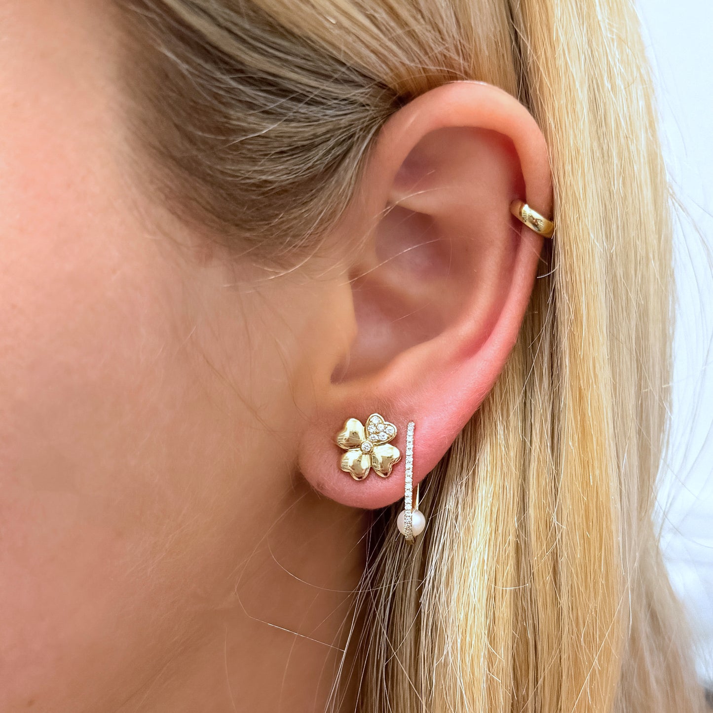 14K Gold Pearl Huggies