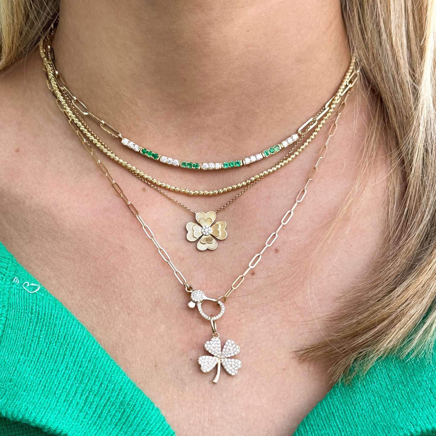 14k Fluted Clover Necklace