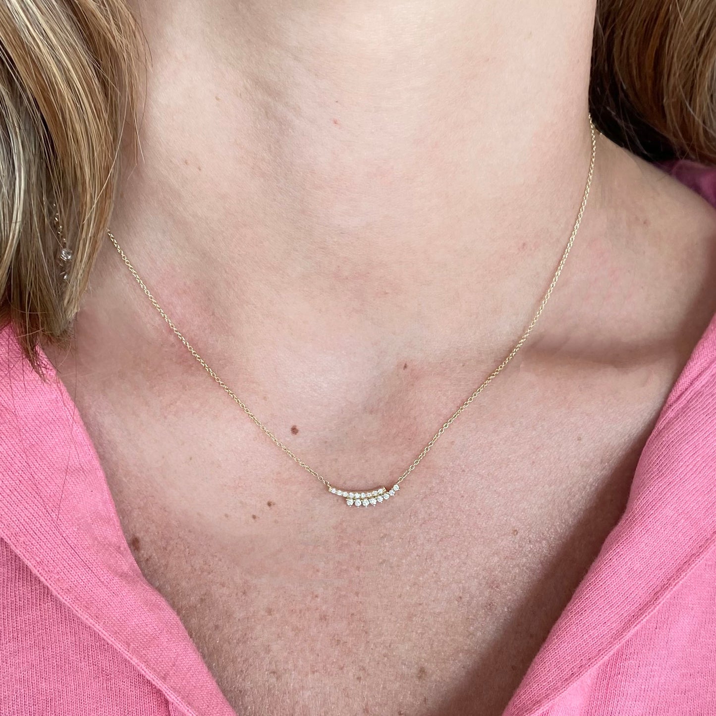 14k Double Bar Diamond Necklace