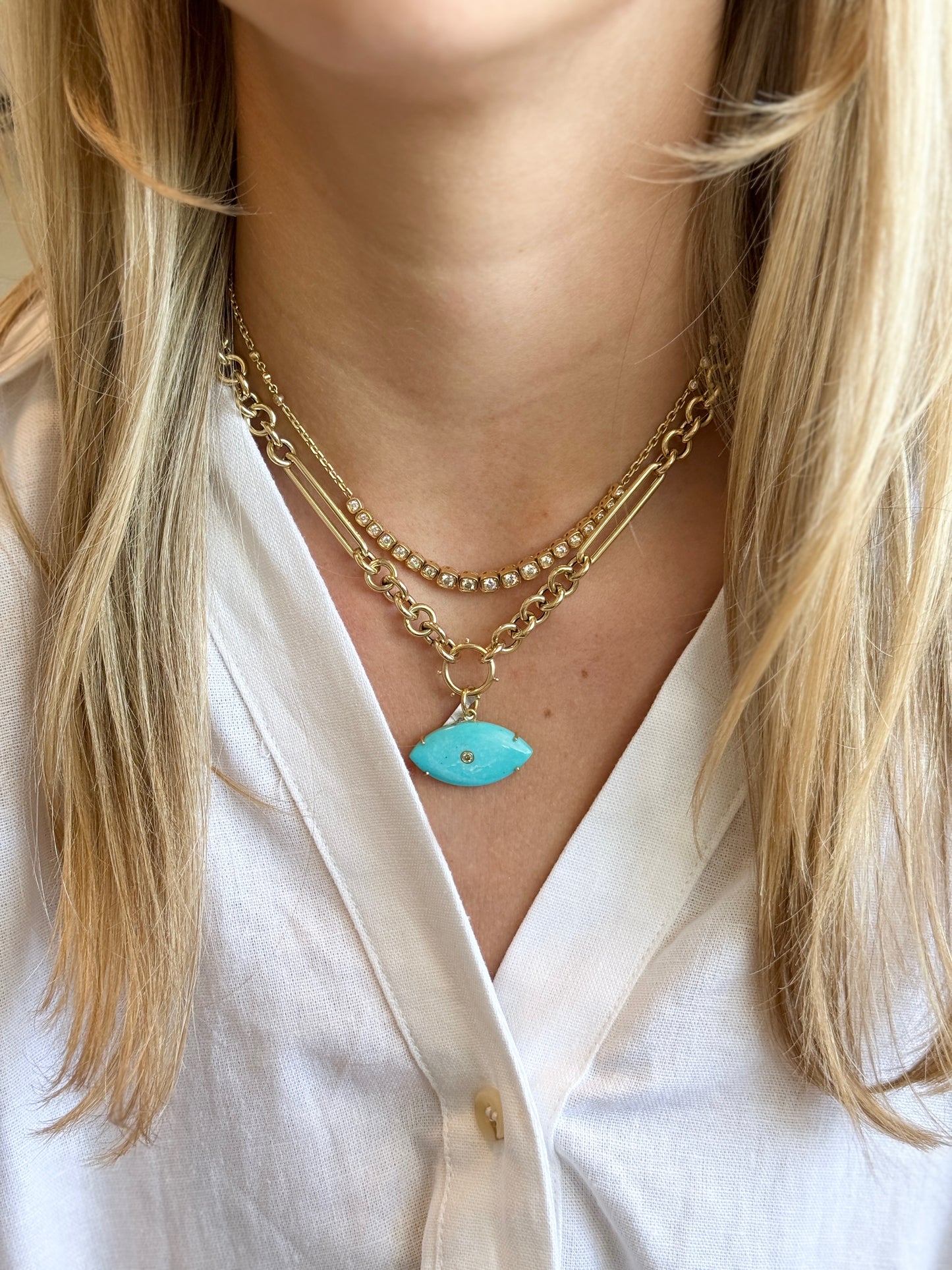14k Turquoise Evil Eye Pendant