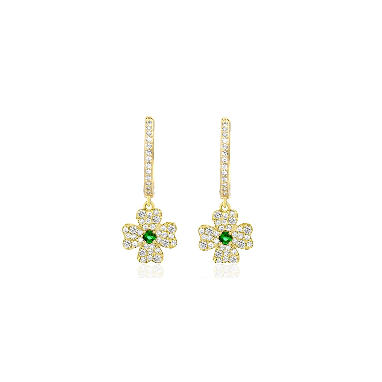 14k Diamond and Emerald Flower Huggies