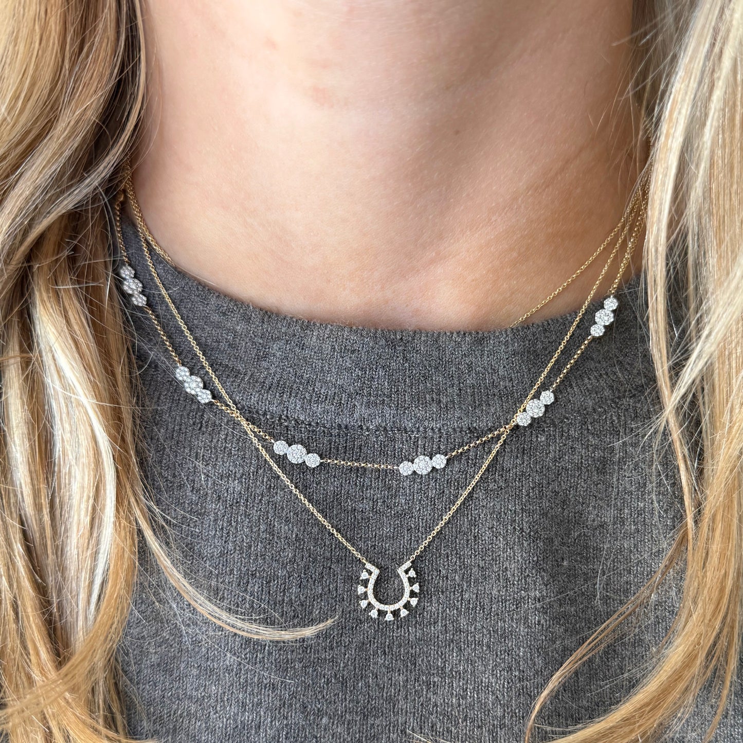 14k Pave Diamond Station Necklace