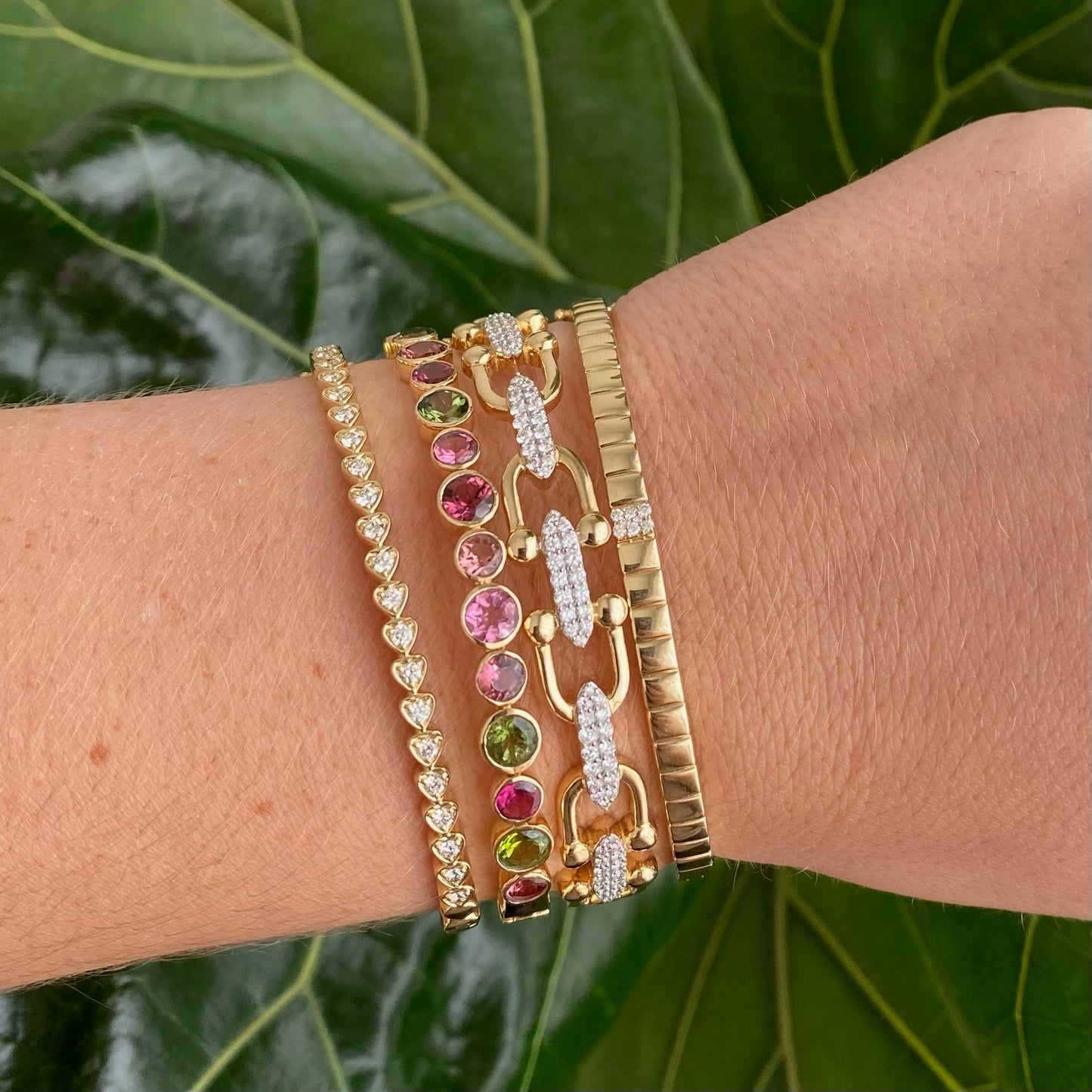 14K Heart Diamond Bangle