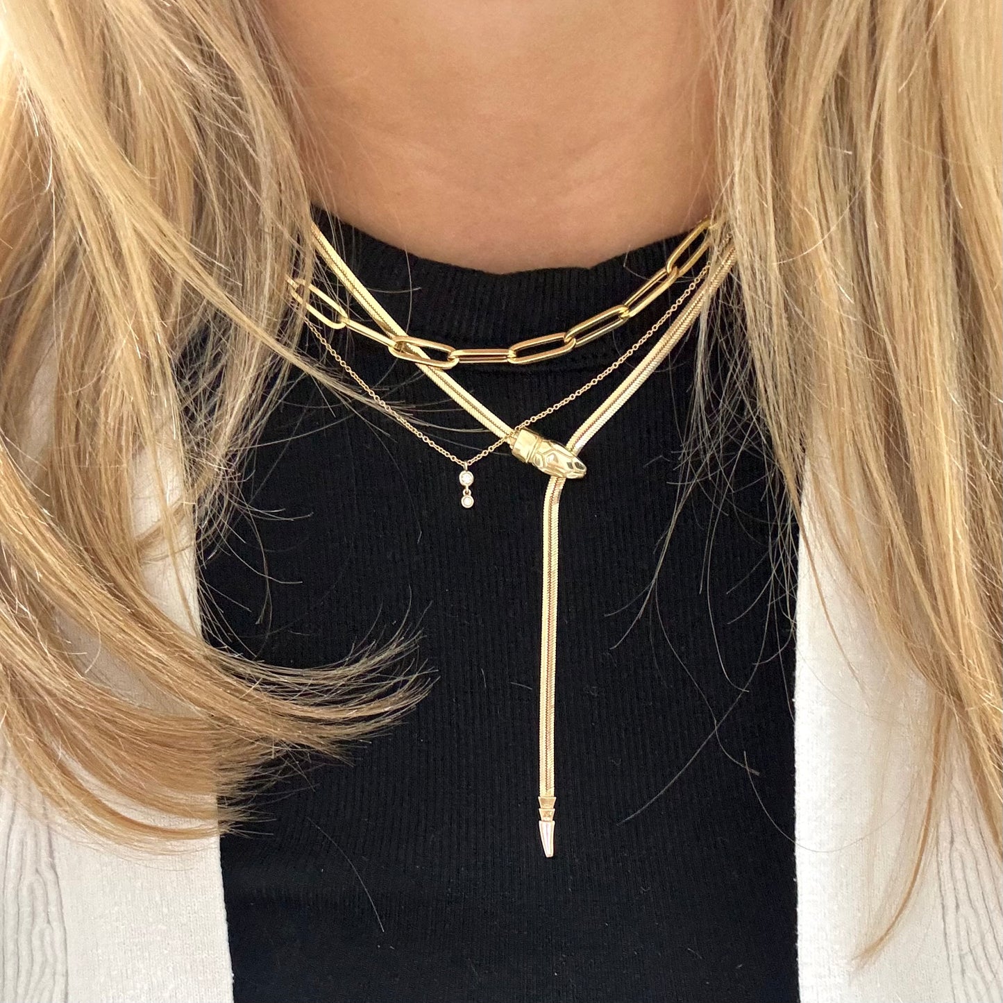 14k Small Bezel Drop Necklace
