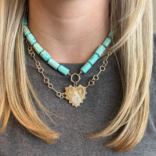 14k Knotted Tube Turquoise Necklace
