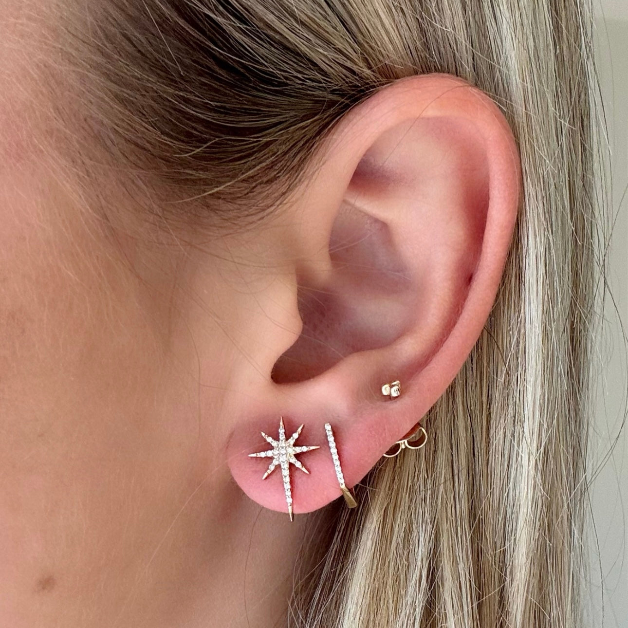 14k Pave Starburst Studs