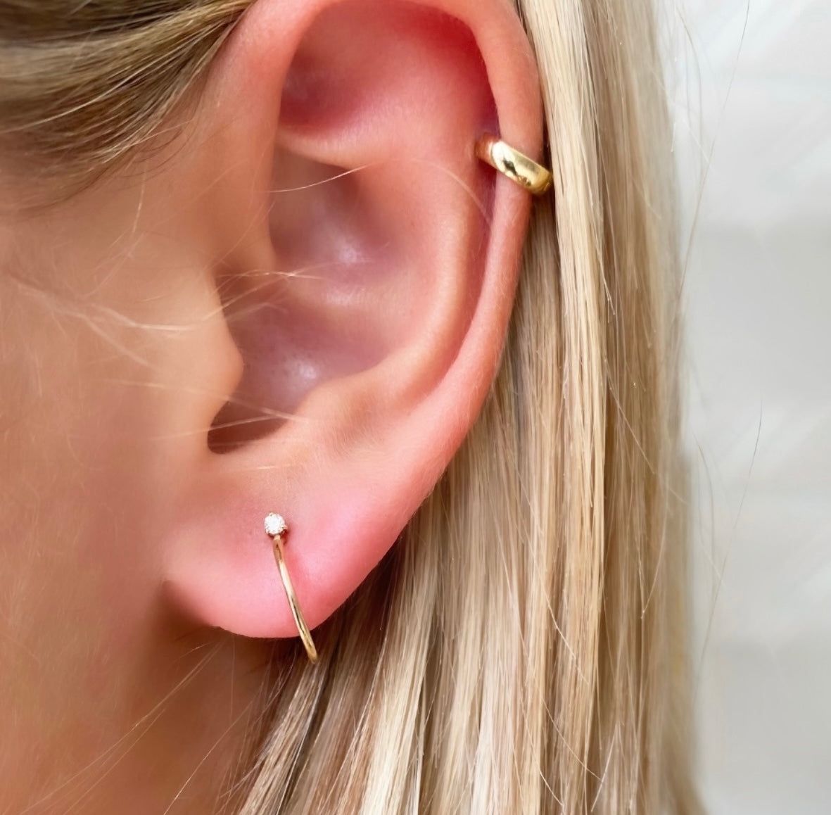 14K Diamond Stud Huggie Hoops