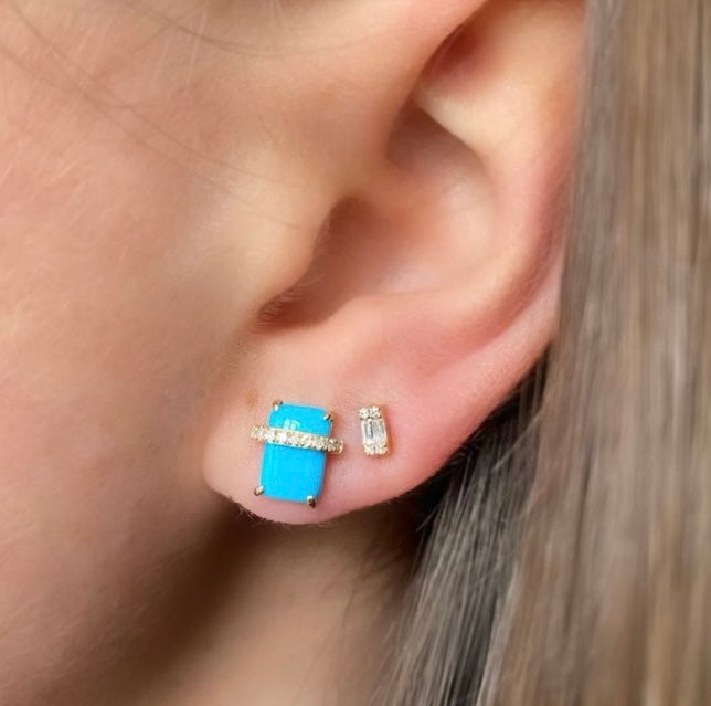 14K Baguette Diamond Single Stud