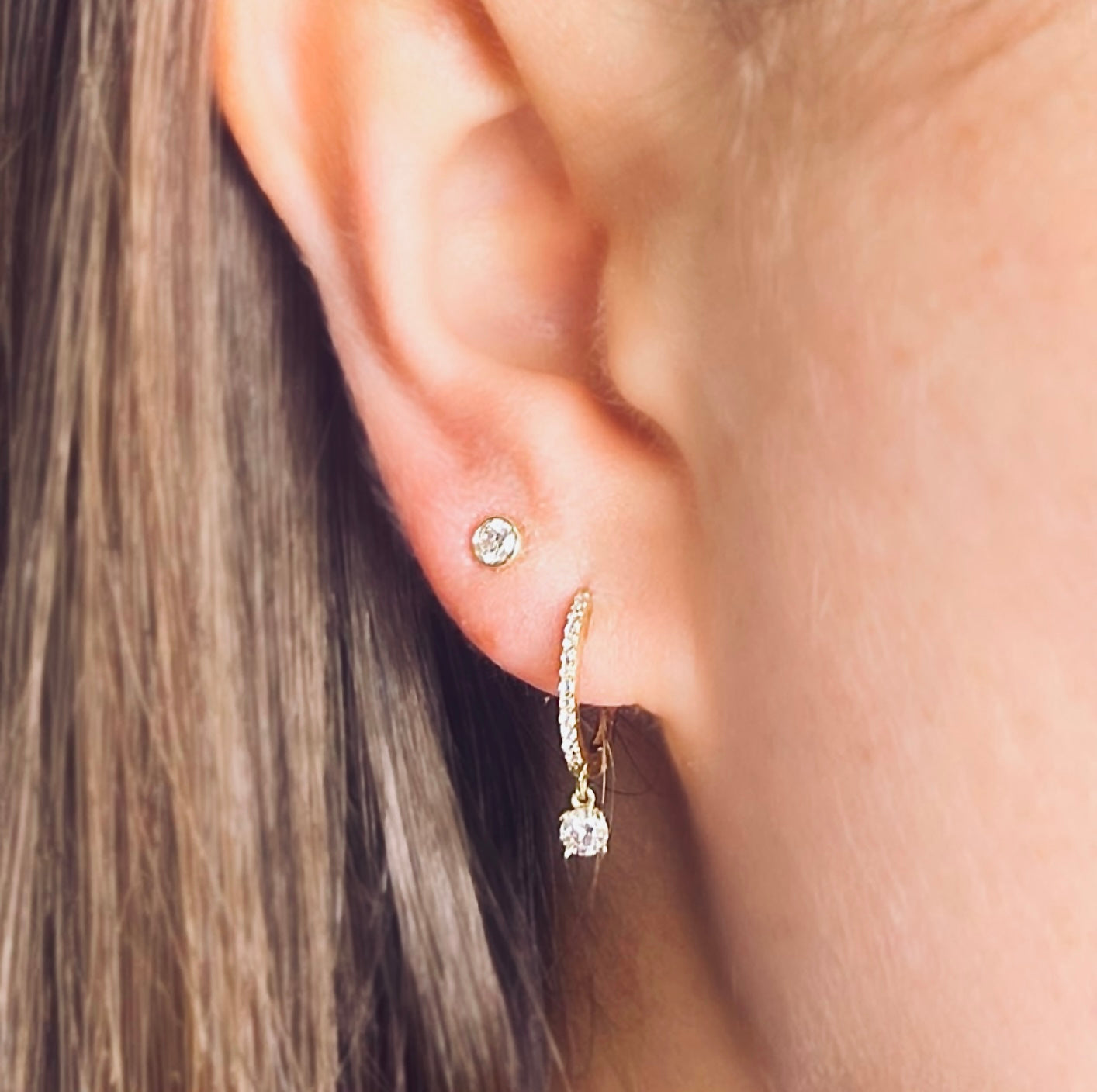 14k Gold Diamond Bezel Studs