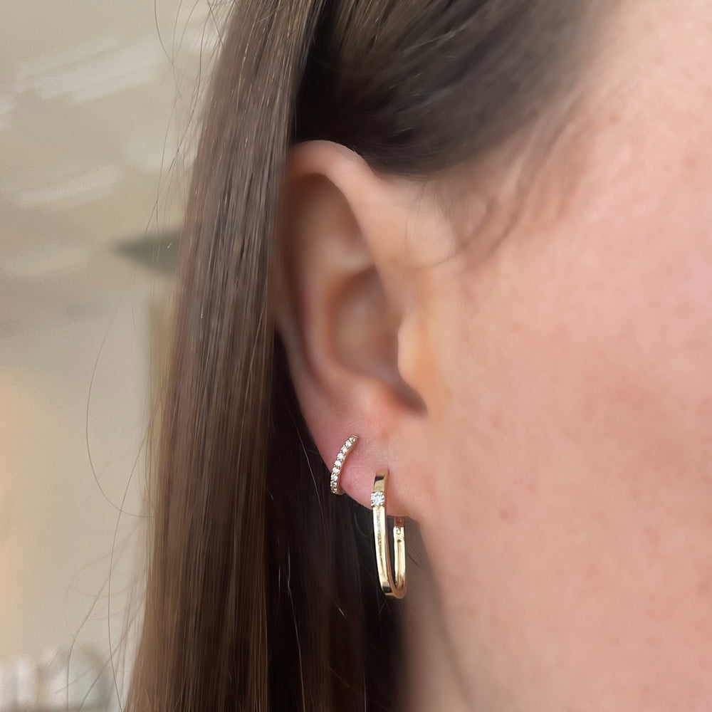 14K Single Diamond Paperclip Huggies