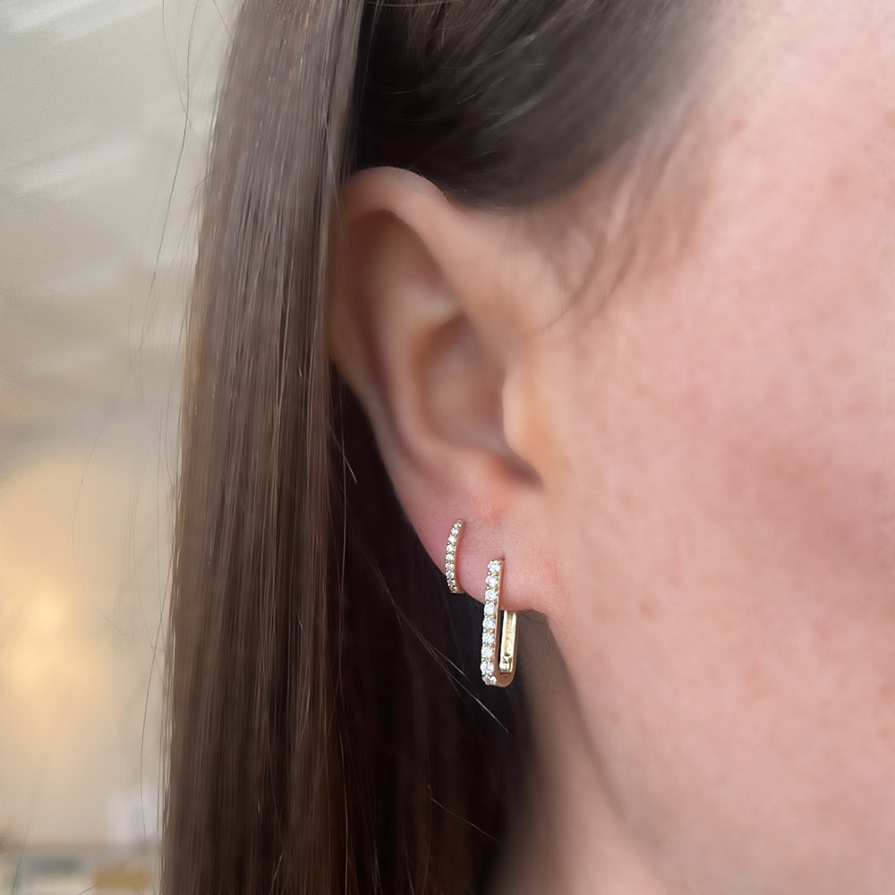 14K Diamond Paperclip Huggies