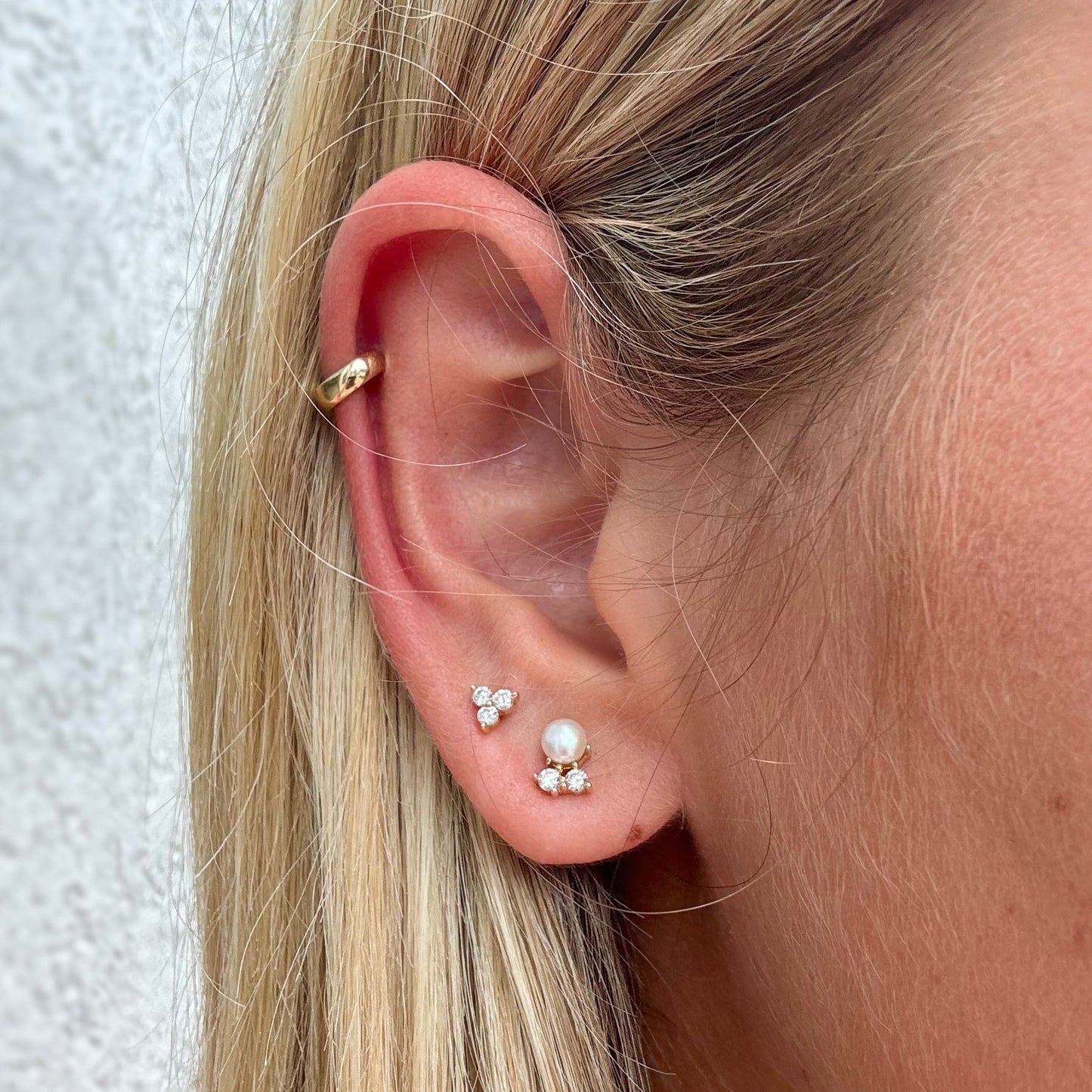 14K Double Diamond Pearl Stud