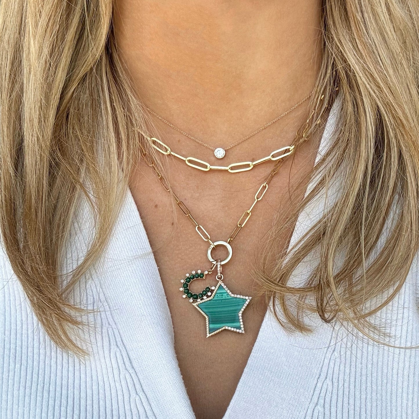 14K Malachite Studded Horseshoe Pendant
