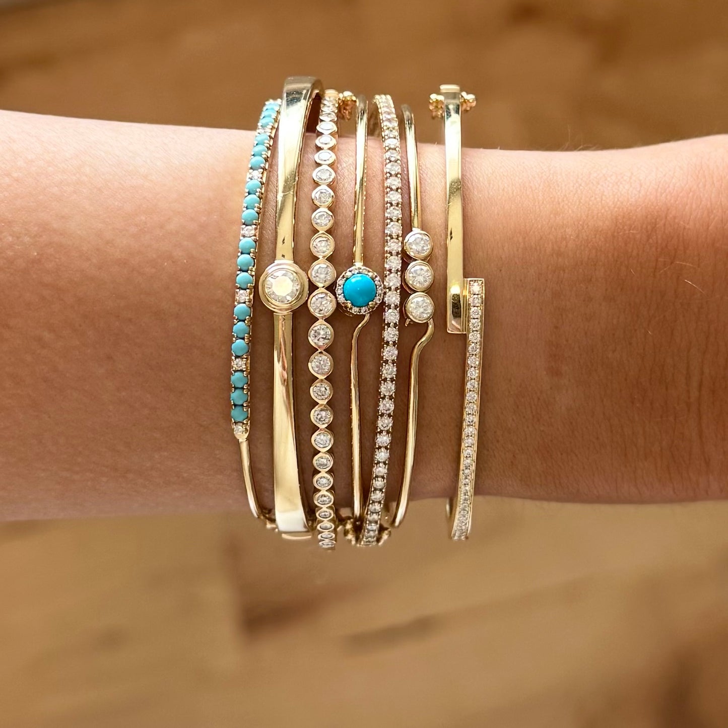 14k Bezel Trio Wire Bangle