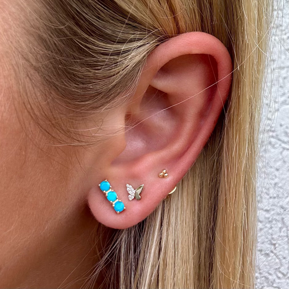 14k Half Pave Butterfly Mini Stud