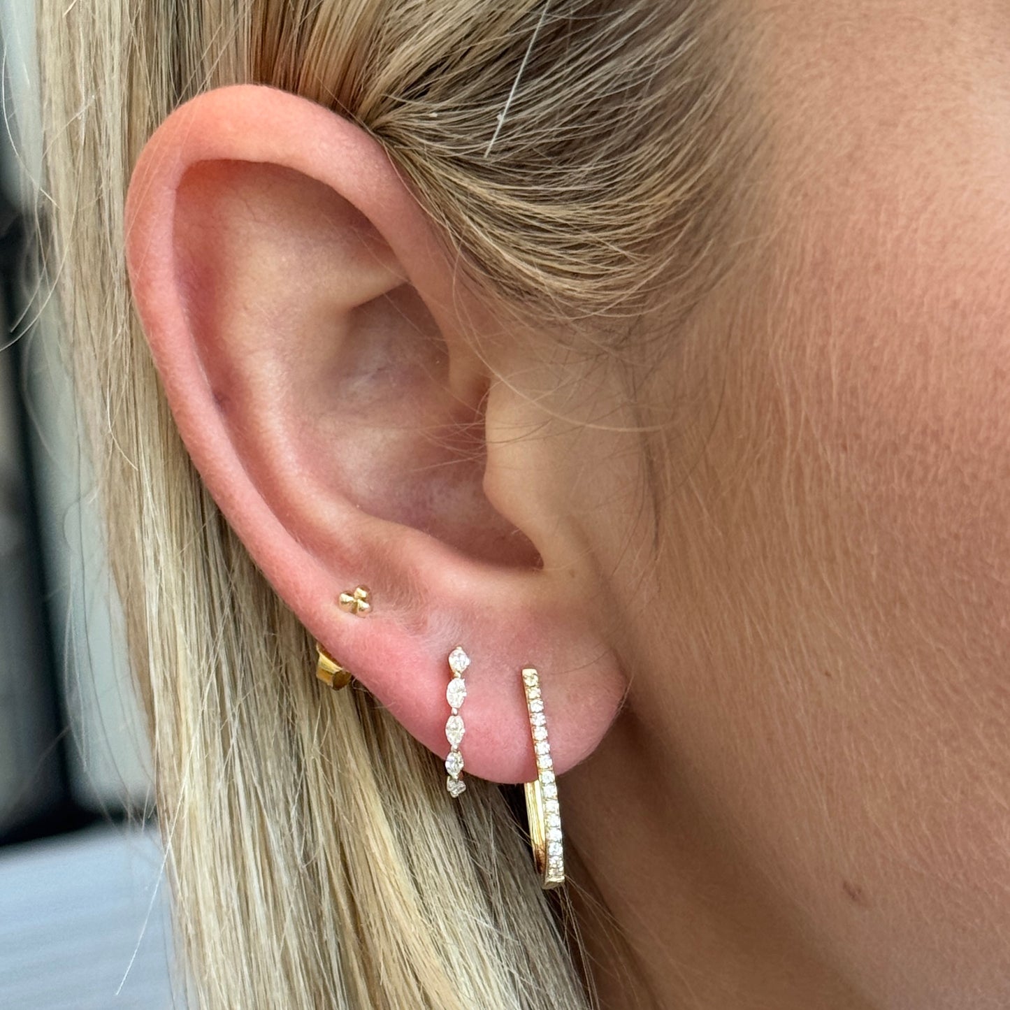 14K Pave Paperclip Huggies
