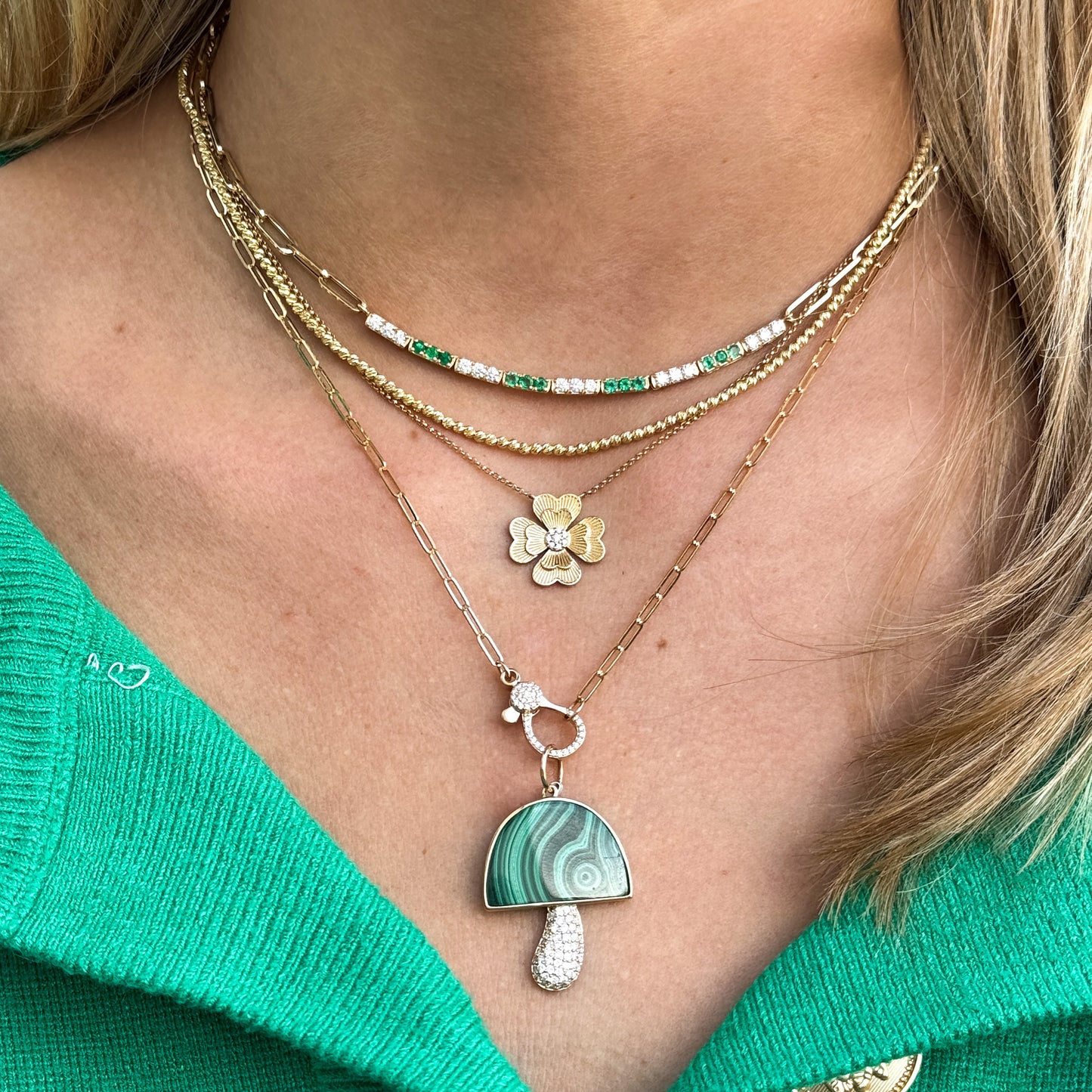 14k Malachite Mushroom Pendant