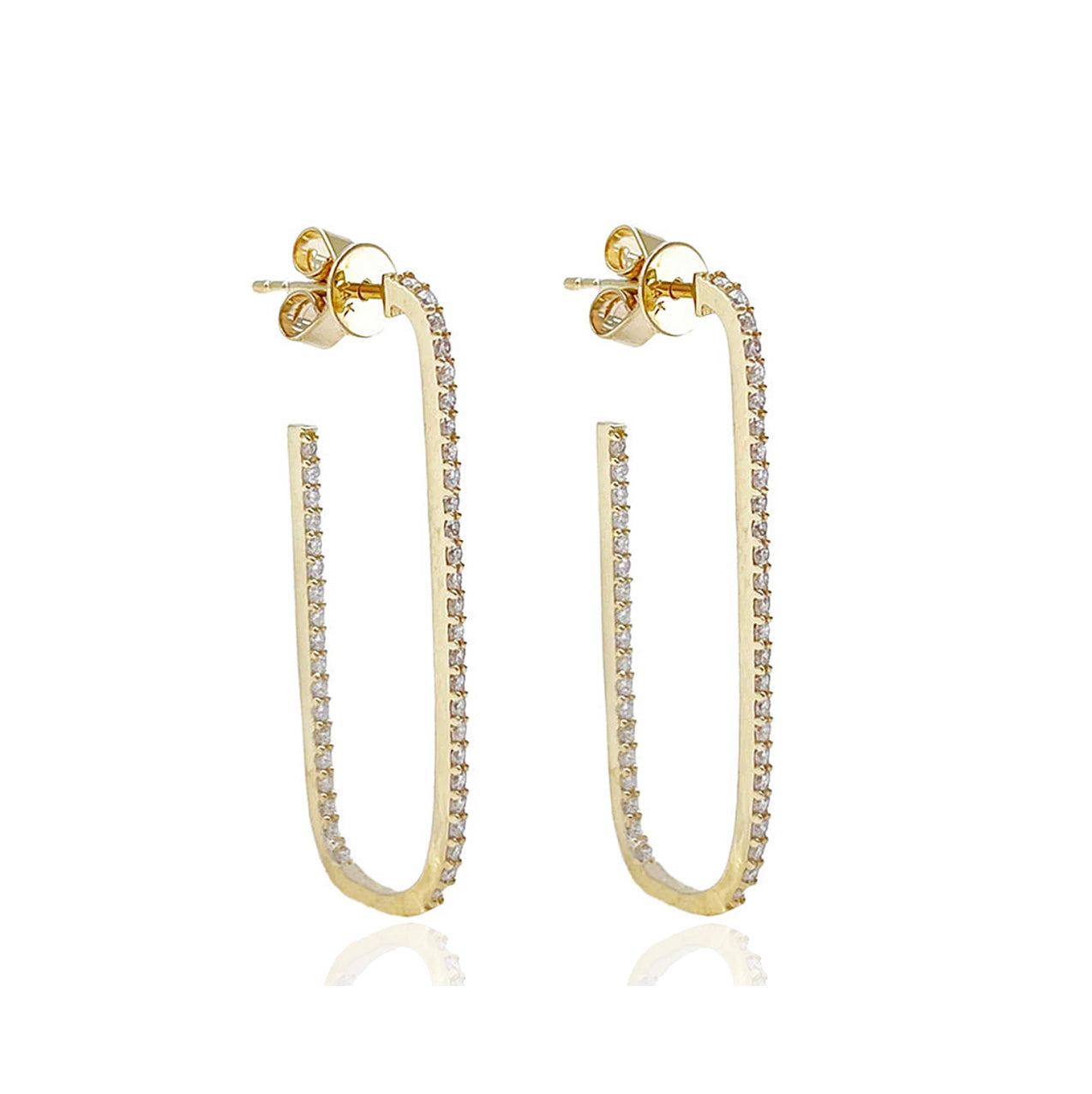 14K Pave Diamond Paperclip Hoops