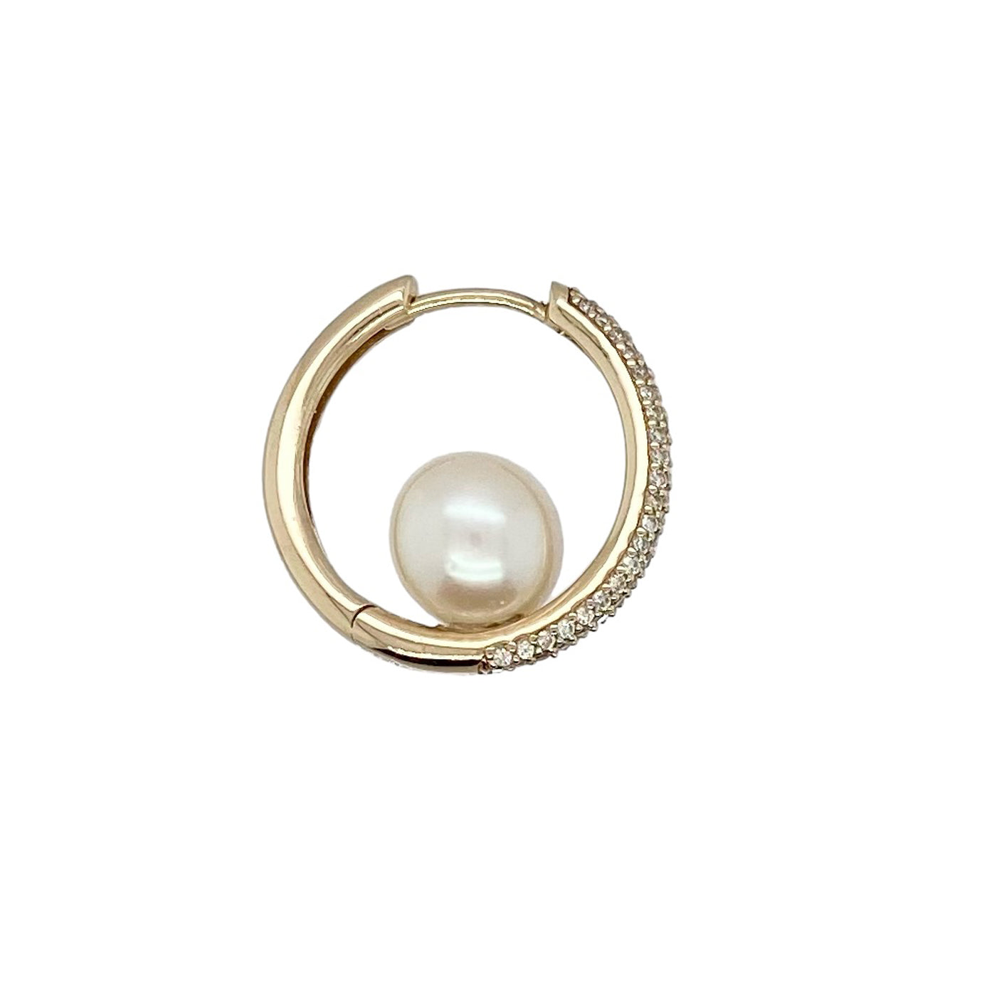 14K Floating Pearl Diamond Hoops