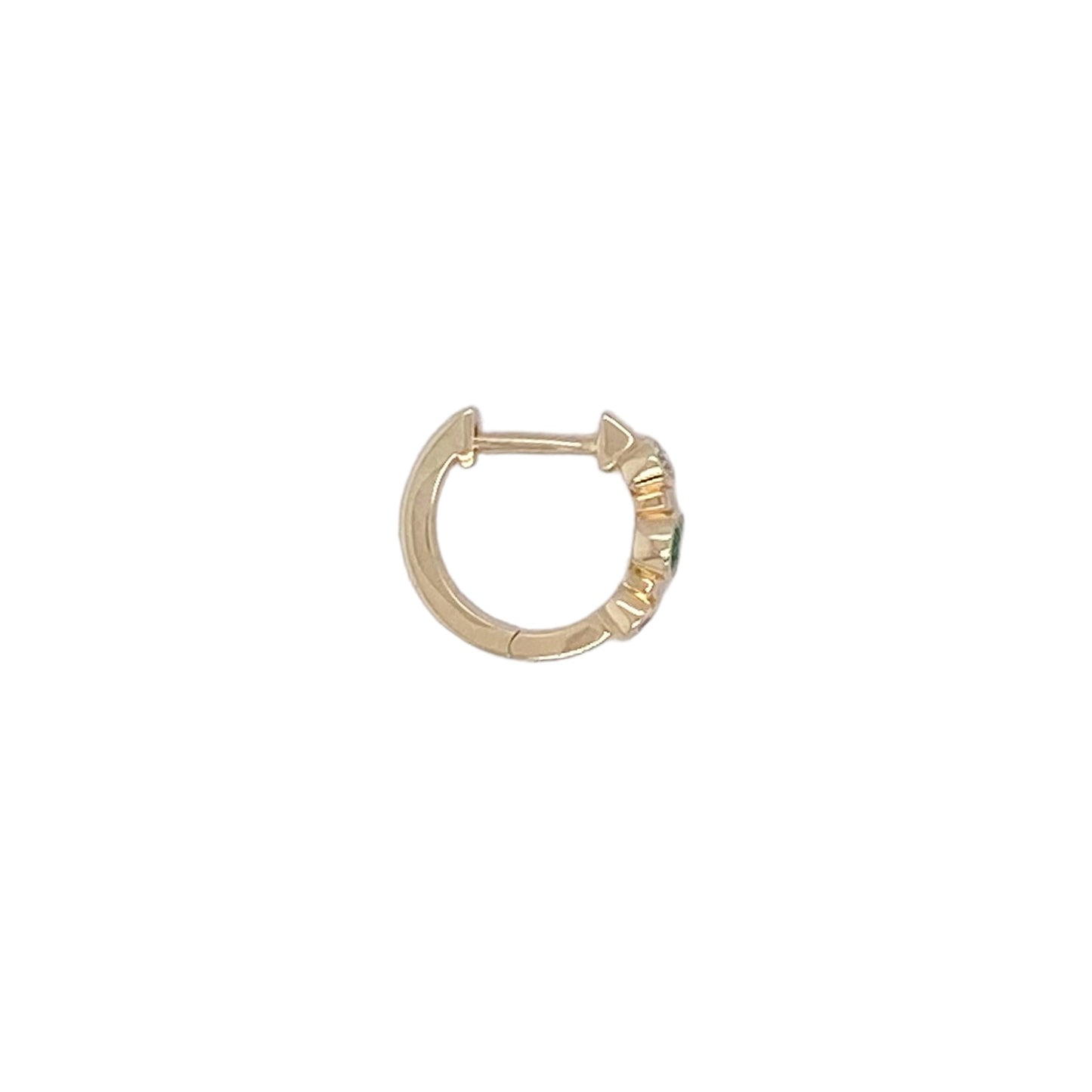 14k Bezel Set Emerald and Diamond Huggies