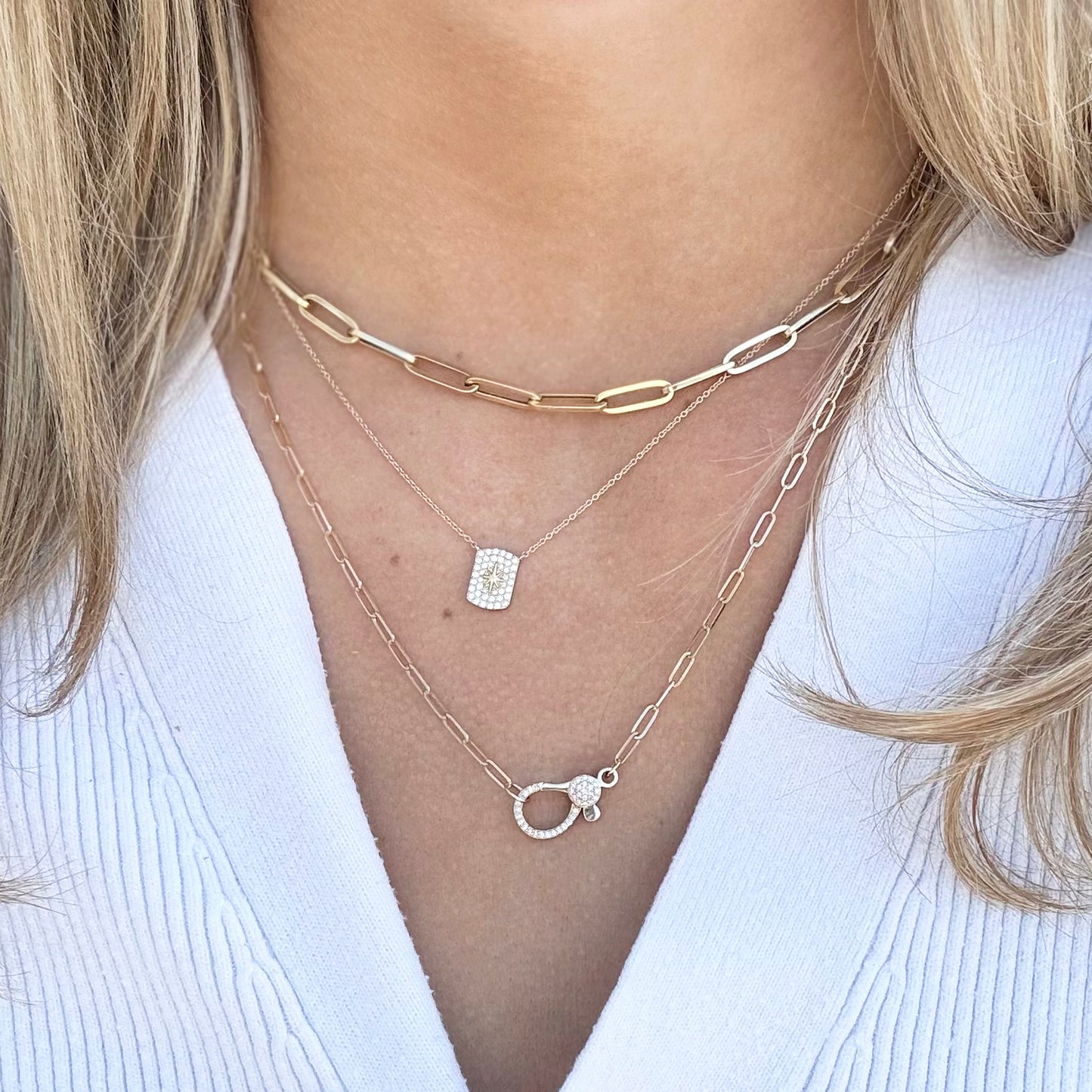 14K Pave Starburst Tag Necklace