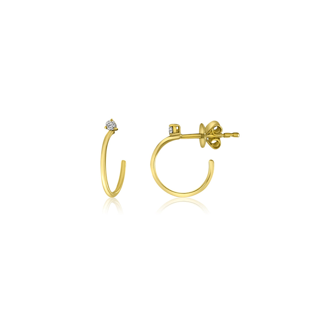 14K Diamond Stud Huggie Hoops