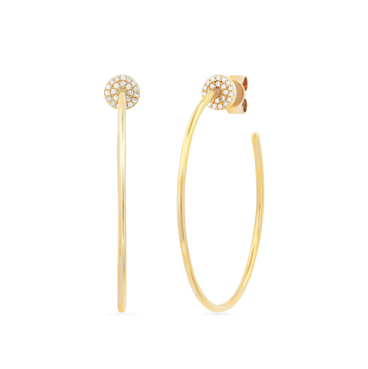 14K Pave Stud Hoops