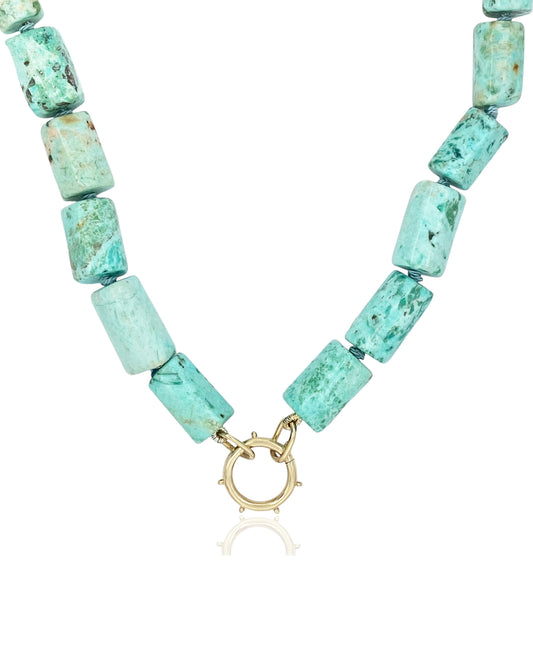 14k Knotted Tube Turquoise Necklace