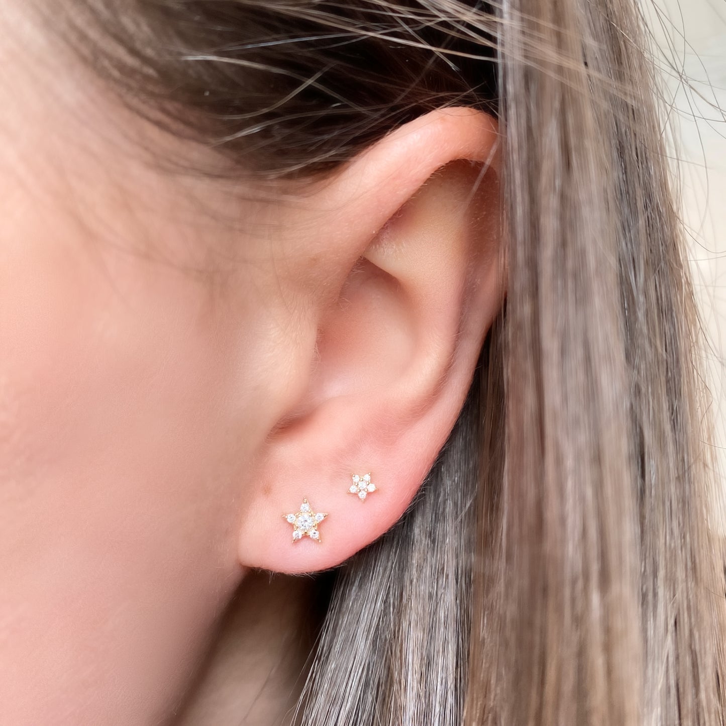 14K Mismatched Star Studs