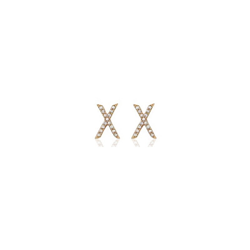 14k Gold Pave X Studs