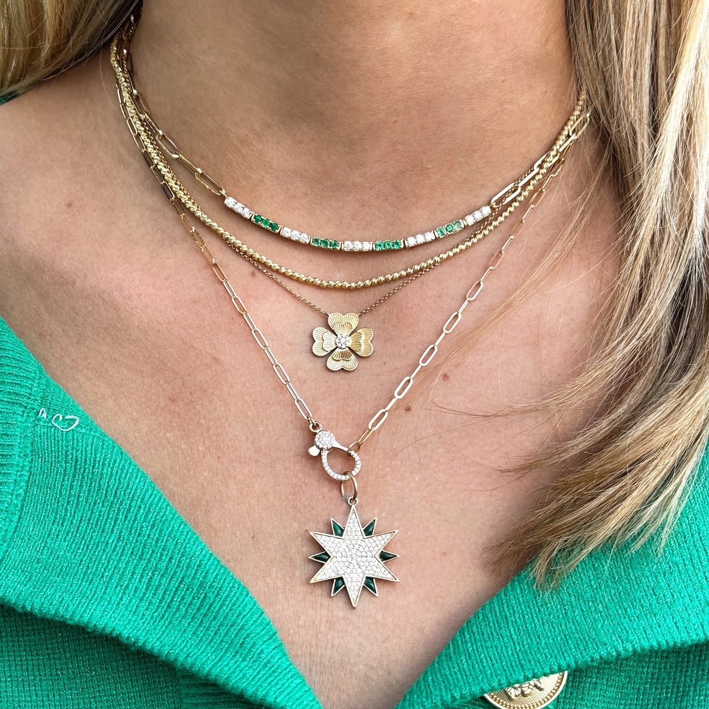 14k Pave and Malachite Starburst