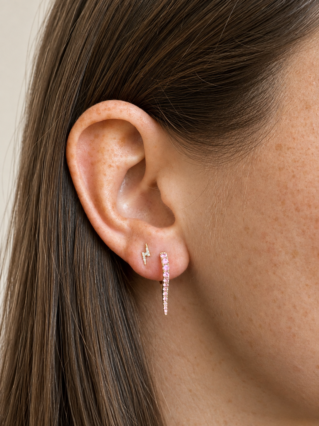 14k Pink Sapphire Thorn Huggies
