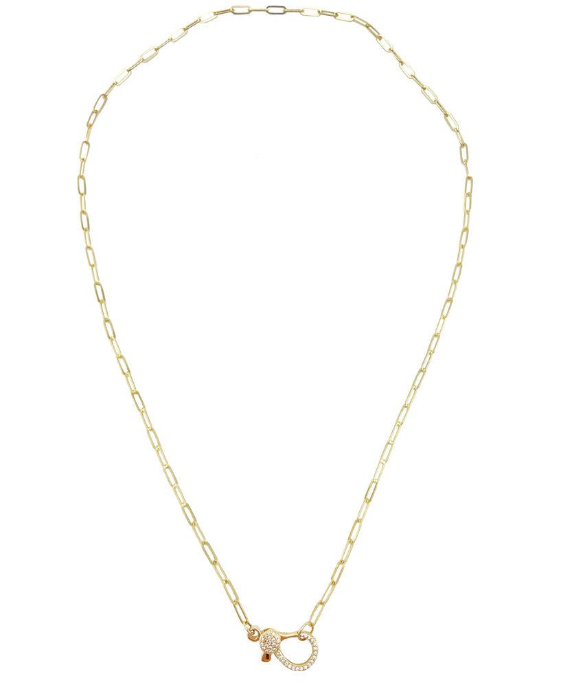 14k Pave Clasp Gold Paper Clip Chain, 4 Lengths