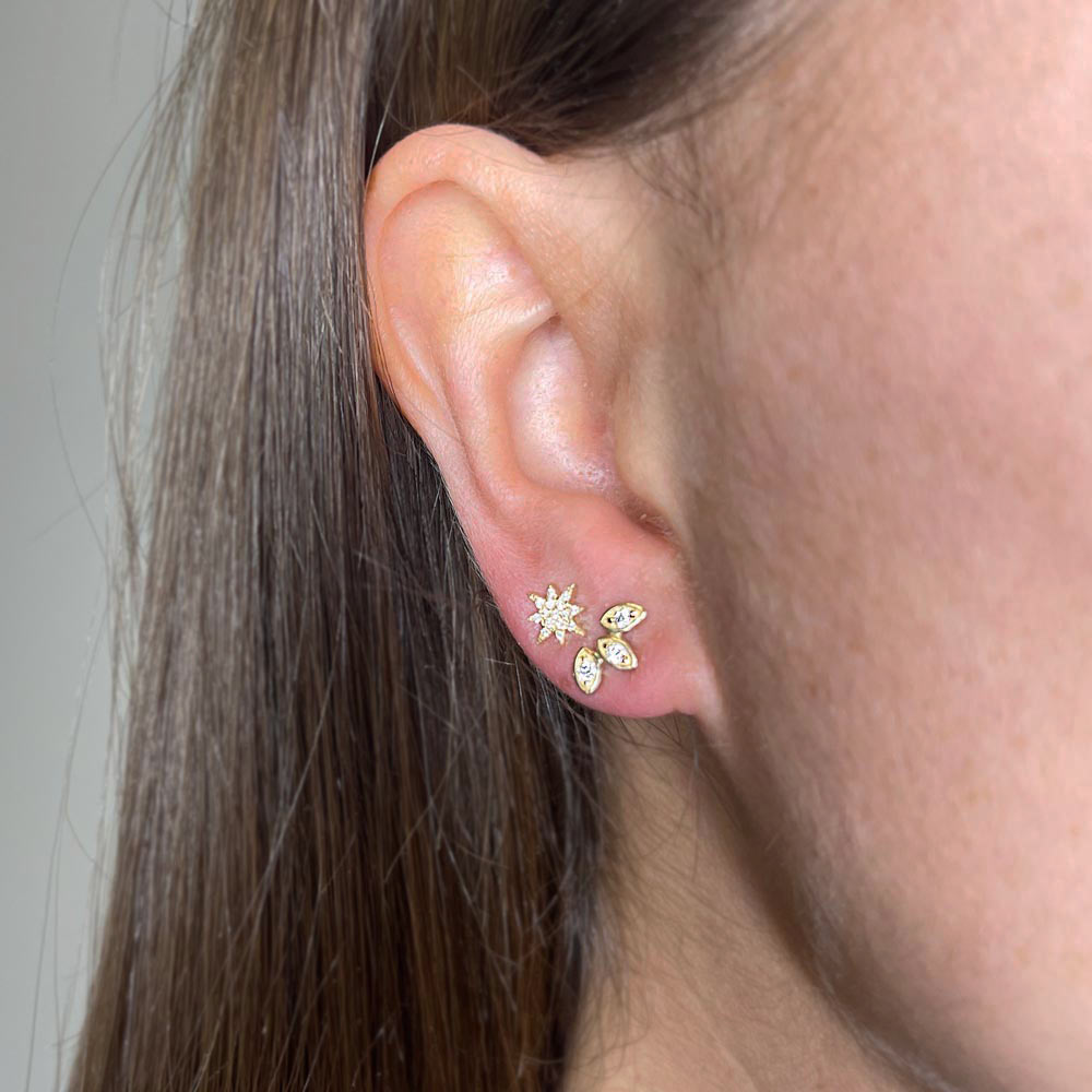14k Gold Triple Teardrop Diamond Studs