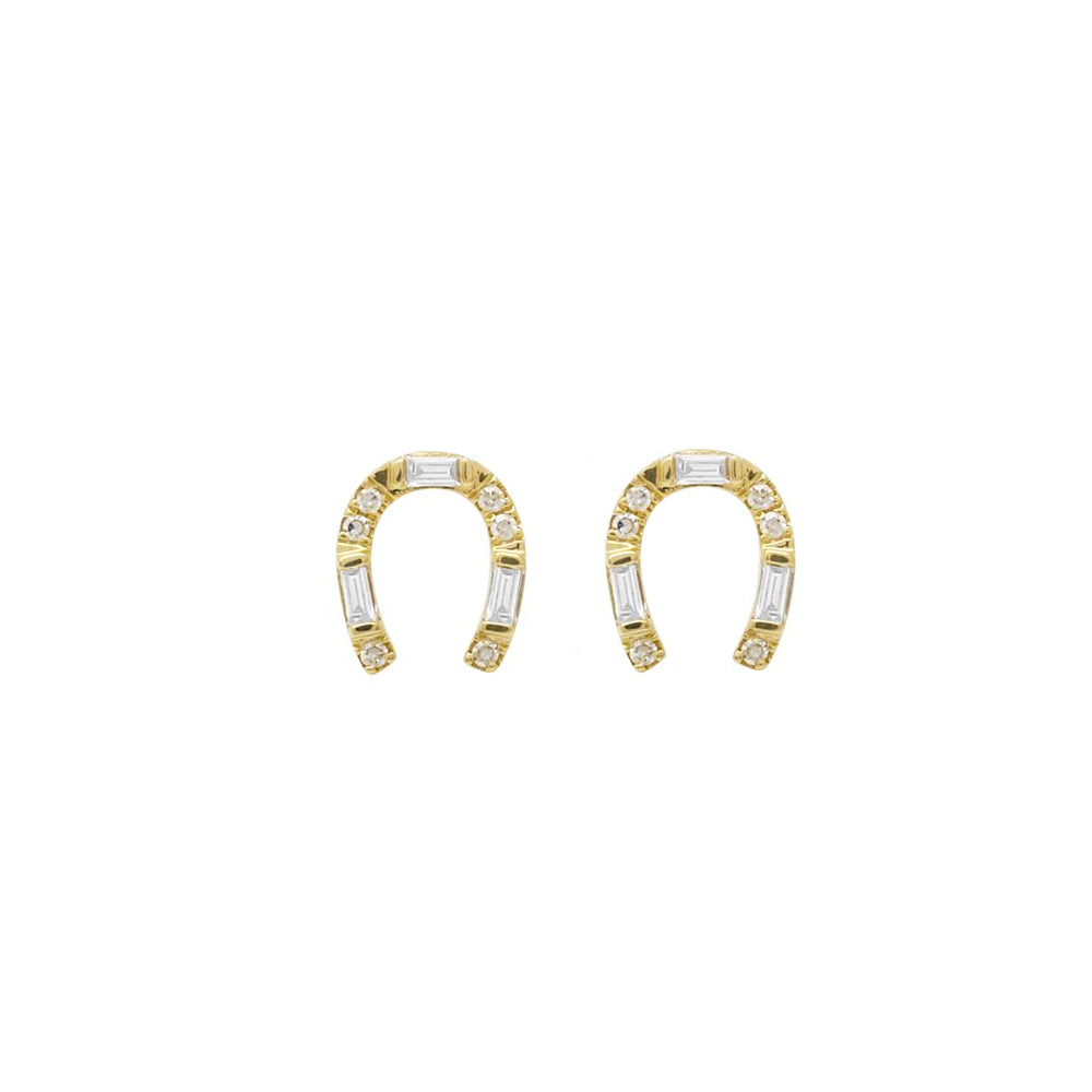 14K Gold Baguette Horseshoe Studs