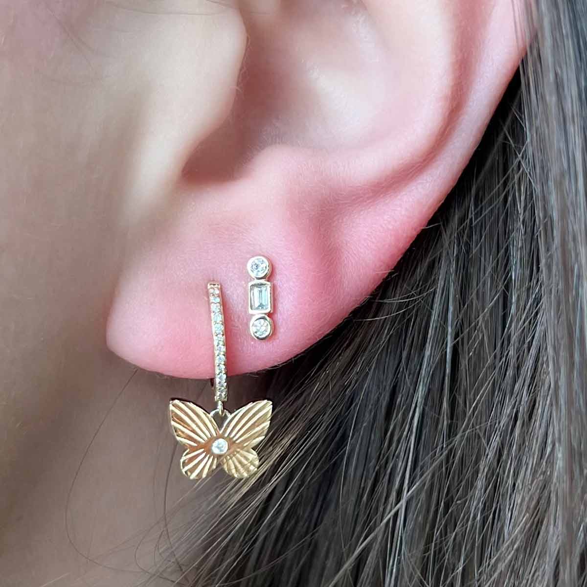 14k Fluted Butterfly Huggies