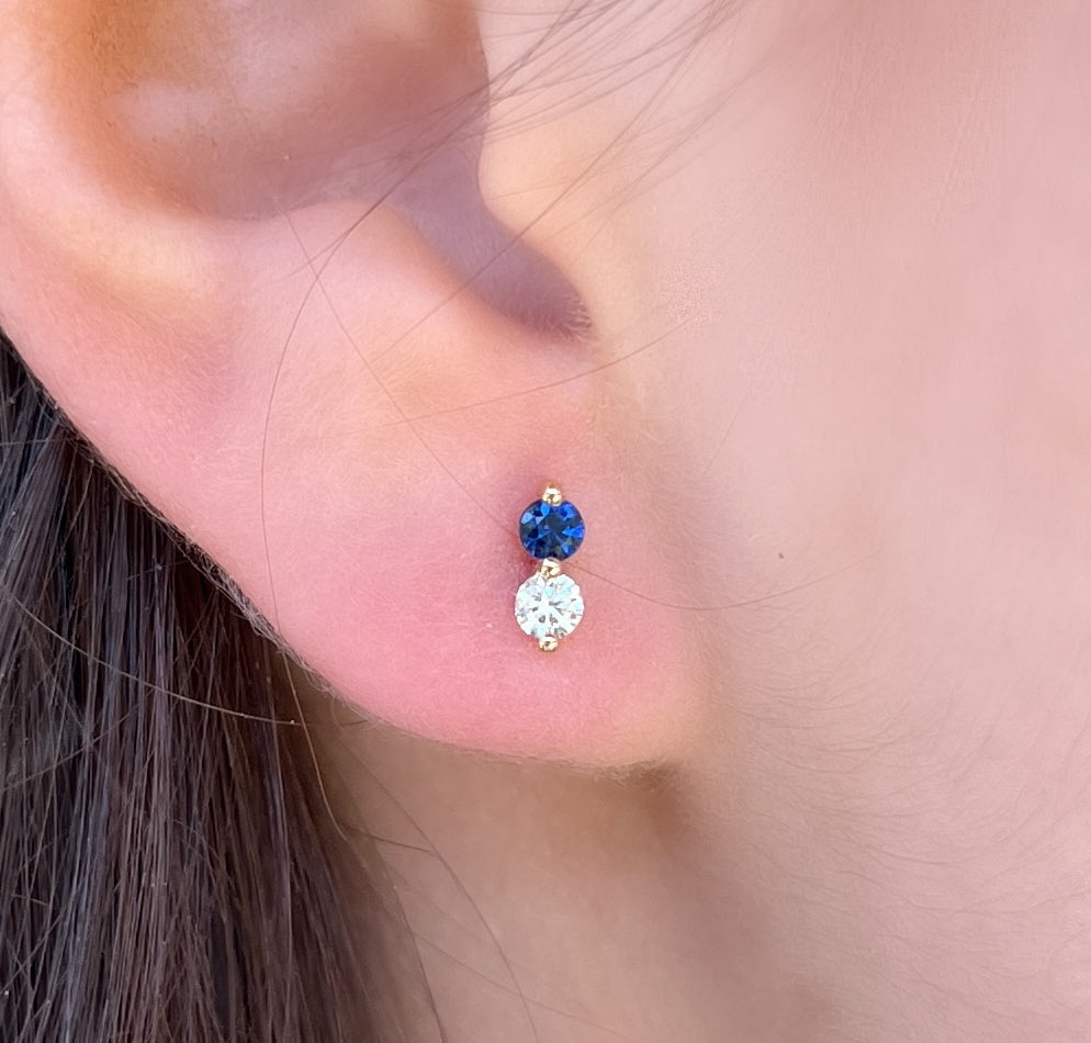 14k Sapphire + Diamond Studs