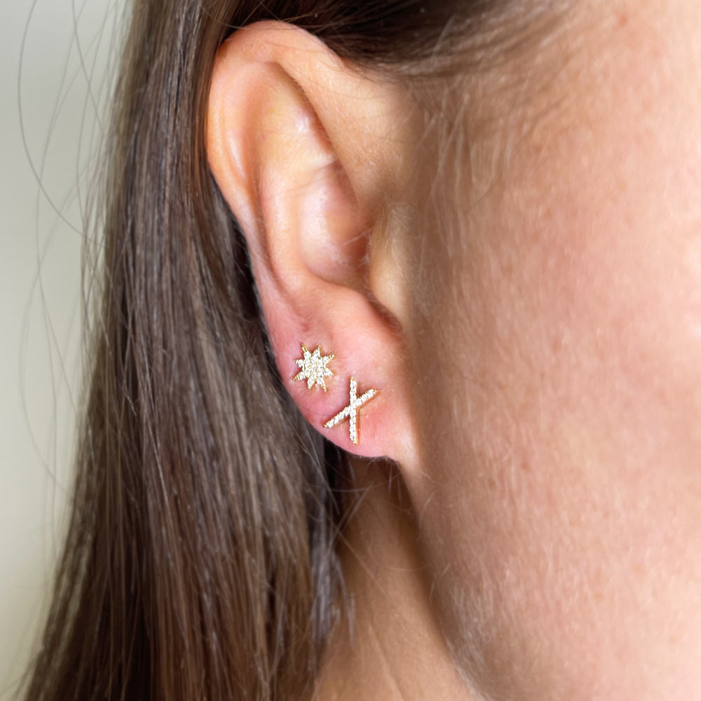 14k Gold Pave X Studs