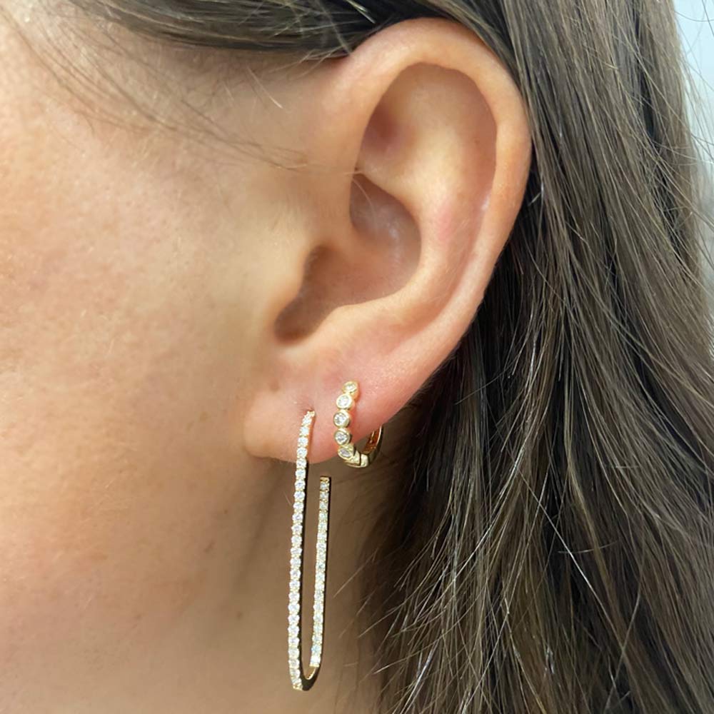 14K Pave Diamond Paperclip Hoops
